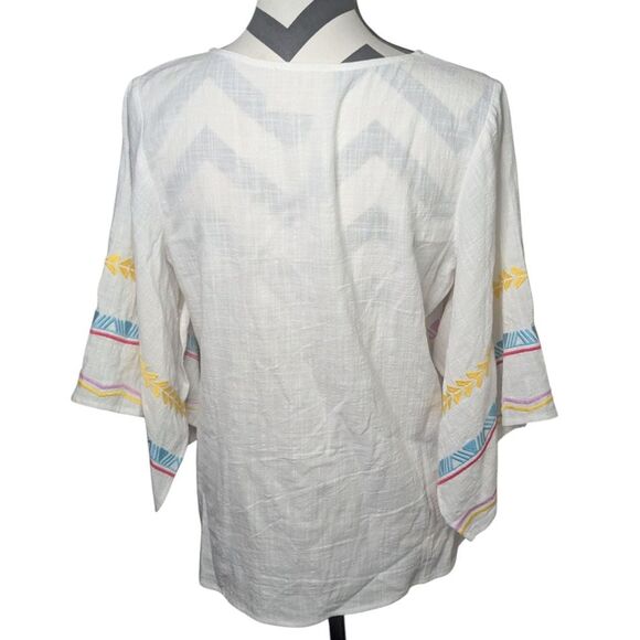 Savanna Jane Embroidered White Tunic Blouse Small S Colorful Boho Top - Picture 6 of 6